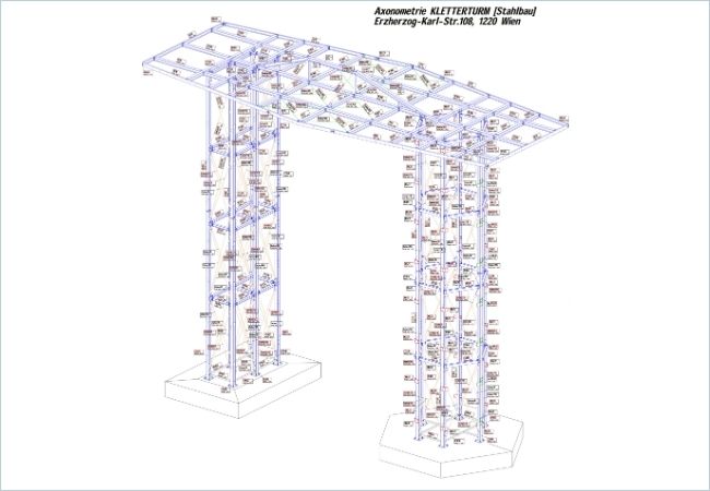 Leistungen 7 referenzen lipp stahlbau werksinterne planung axanometrie kletterturm 1220 wien