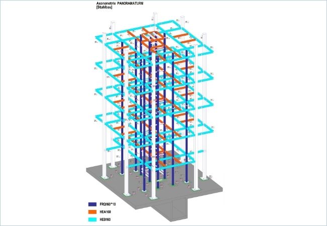 Leistungen 6 referenzen lipp stahlbau werksinterne planung axanometrie panoramaturm stahlbau